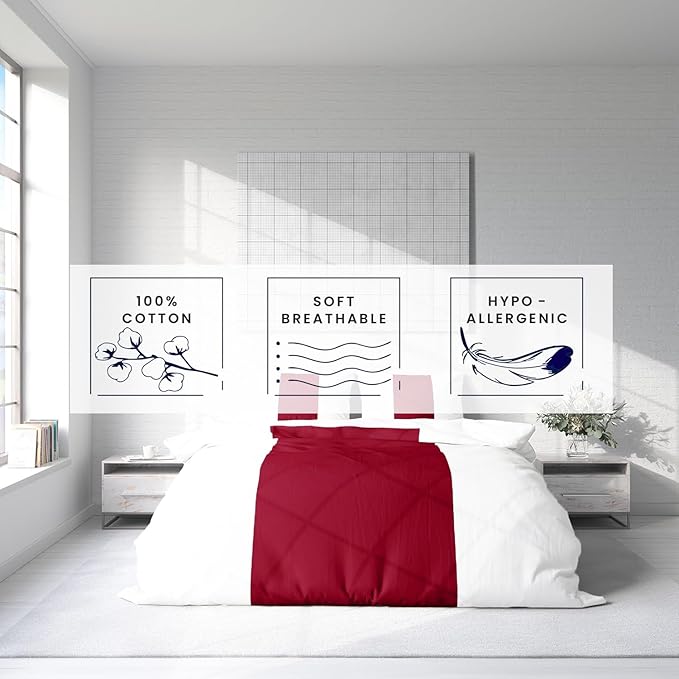 Kotton Culture 1 Pc Queen Size Duvet Cover Only -100% Egyptian Cotton Sateen 600 Thread Count Ultra Soft Premium Durable Comforter Cover Zipper Closure & Corner Ties (Snow Red, Queen/Full 90" X 90")