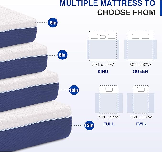 12 Inch Queen Gel Cooling Memory Foam Mattress, Pressure Relief, Medium Firm Support，Mattress in a Box, CertiPUR-US Certified