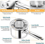 P&P CHEF 2 Quart Saucepan with Lid Set, Stainless Steel Small Cooking Pot Induction Sauce Pan for Pasta Soup, Ergonomic Handle & Tri-ply Base, Dishwasher Safe, 1 Pan