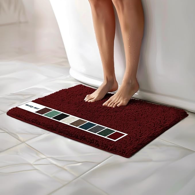 Muddy Mat Chenille Bathroom Rugs Quick Dry Microfiber Mats Non Slip Washable, Extra Thick, Soft and Highly Absorbent Bath Mats for Bathroom, Kitchen, and Shower Floor - Red Small 28"X18"