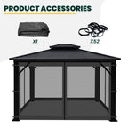 Gazebo Universal Replacement Mosquito Netting, Upgrade 12' x 14' Outdoor Canopy Net Screen 4-Panel Sidewall Curtain, with Zippers, Easy to Install, Fit for Most Gazebo 12x14 Canopy, Black