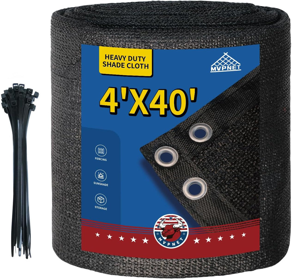 4x40Ft Garden Privacy Fence Screen, 145GSM Heavy Duty 90% Blockage Windbreak Mesh Tarp with Reinforced Edges & Anti-Rust Grommets, Includes Zip Ties for Garden, Yard, Backyard, Outdoor, Black