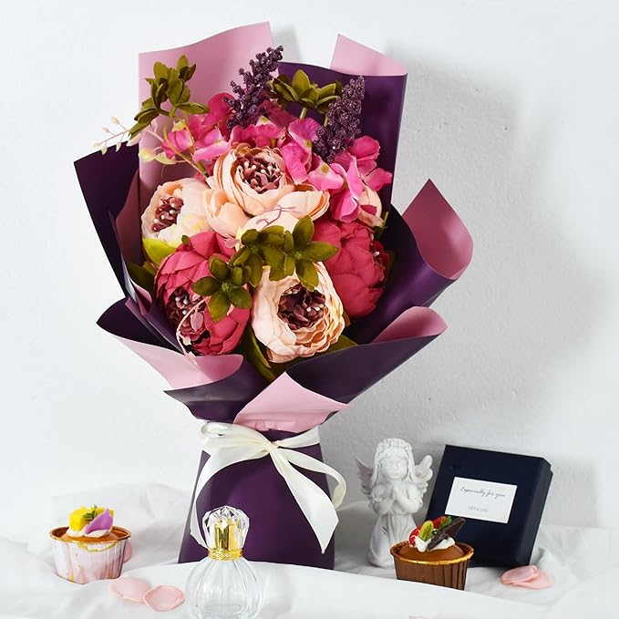 BEISHIDA 20Pcs Pink and Purple Double Sided Floral Wrapping Paper Matte Waterproof Flower Bouquet Wrapping Paper for Floral Wrap Florist Packing Supplies Birthday Valentine's Christmas Gift Wrapping