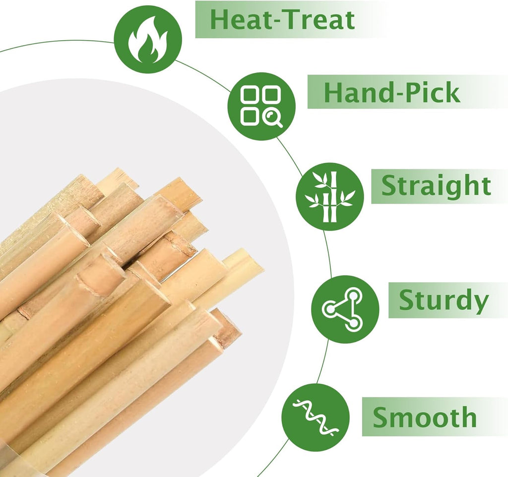 Bamboo Garden Stakes 57 Inch 25pcs, 1/2" Dia Plant Stakes 5ft Approx for Indoor Outdoor Plants, Support Tomato, Cucumber, Beans and More Climbing Plants
