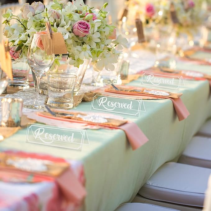 16 Pieces Reserved Sign Acrylic Clear Reserved Table Tent Signs Table Number Holders for Wedding Printed Seating Reservation Restaurant Business Office Meeting Party (White)