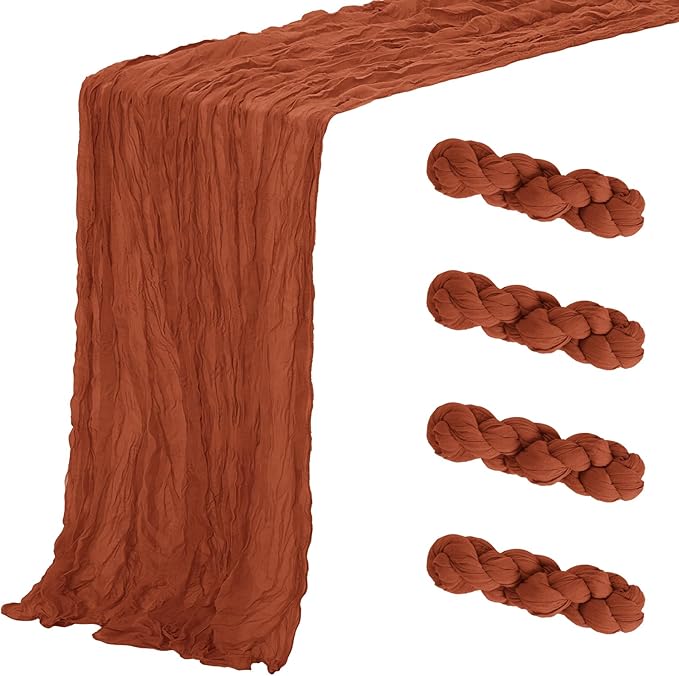 Aktor 4 Pack Terracotta Table Runner Boho Cheesecloth Table Runner Semi Sheer Gauze Fabric Runners for Wedding Birthday Baby Shower Party Boho Table Decoration（Terracotta）