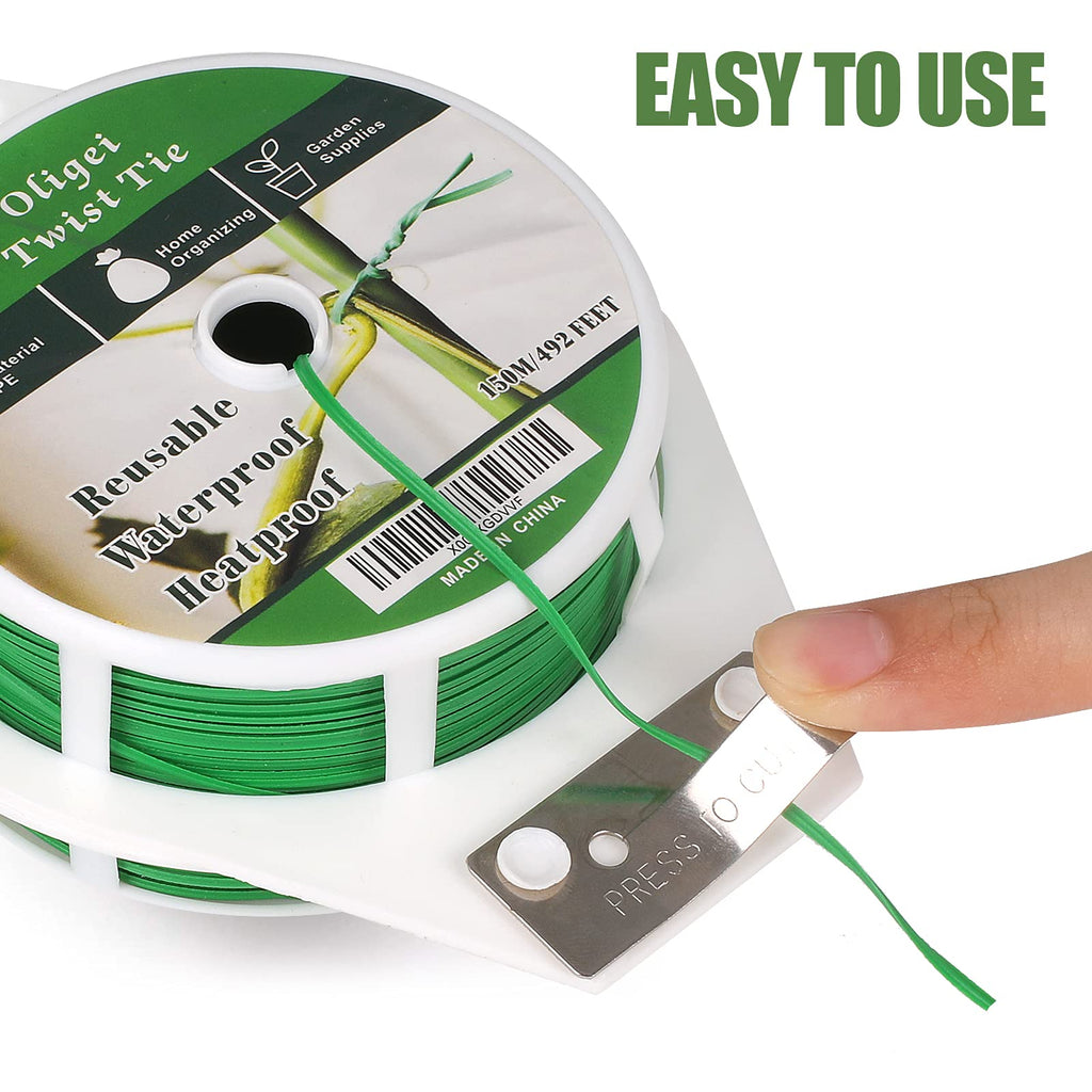 Green Garden Wire, Sturdy Plant Ties for Support with Cutter, 492FT/150m, Indoor, Outdoor, Home and Office Use