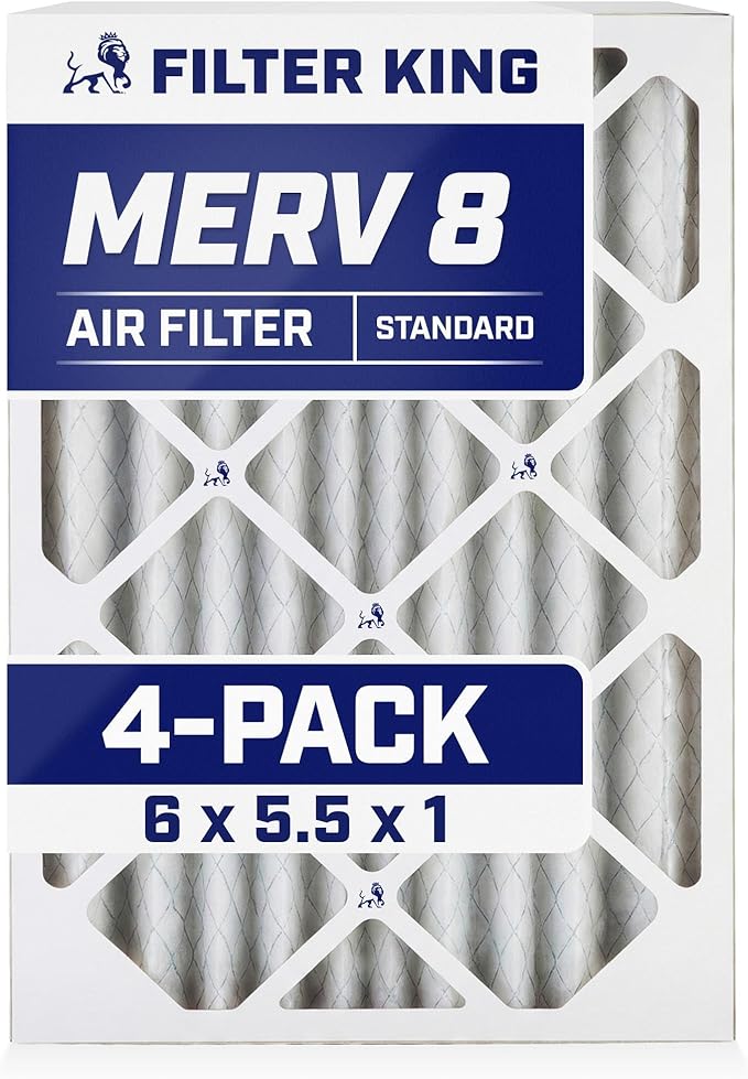 Filter King 6x5.5x1 Air Filter | 4-PACK | MERV 8 HVAC Pleated A/C Furnace Filters | MADE IN USA | Actual Size: 6 x 5.5 x .75"