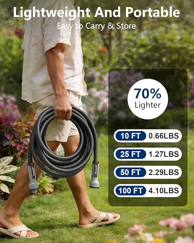 Garden Hose, Flexible Ultra Lightweight Durable, Kink-Free Water Hose with 10 Function Sprayer - Non-Shrinking, Easy to Store, All-Weather, High-Pressure, Black (100 FT)