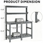 Polyhouz Outdoor Potting Bench with 3 Tier, All-Weather Patio Potting Table with Tool Hooks, HDPE Gardening Table for Backyard, Garden, Grey