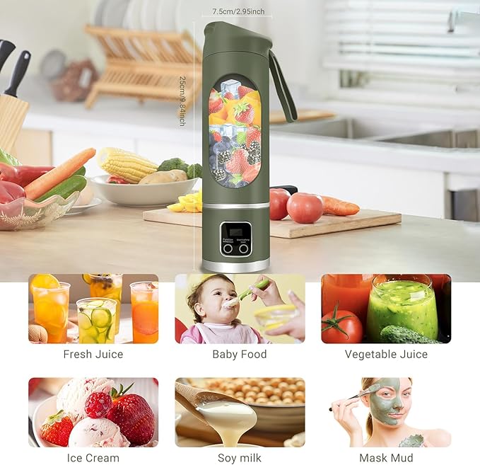 Portable Personal Electric USB Juicer，500ML Mini Blender Portable Blender For Shakes and Smoothies juice，12 Blades Great for Mixing，Compact、Convenient and Versatile (Green)