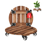 IDZO 2pack Wood Plant Caddy With Wheels Heavy Duty Red Brown, 264 Lbs Capacity, 12 Inch Acacia Hardwood Plant Roller, Plant Stand with 360° Lockable Wheels, Plant Caster for Heavy Objects Hauling