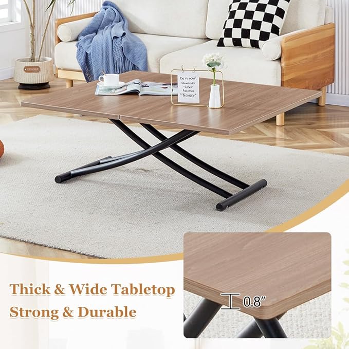 4 in 1 Folding Dining Table with Adjustable Lift Top & Wheels, Multi-Function Coffee Table to Dining Table for Apartments, Kitchens, Living Rooms, Scratch-Resistant & Easy Assembly