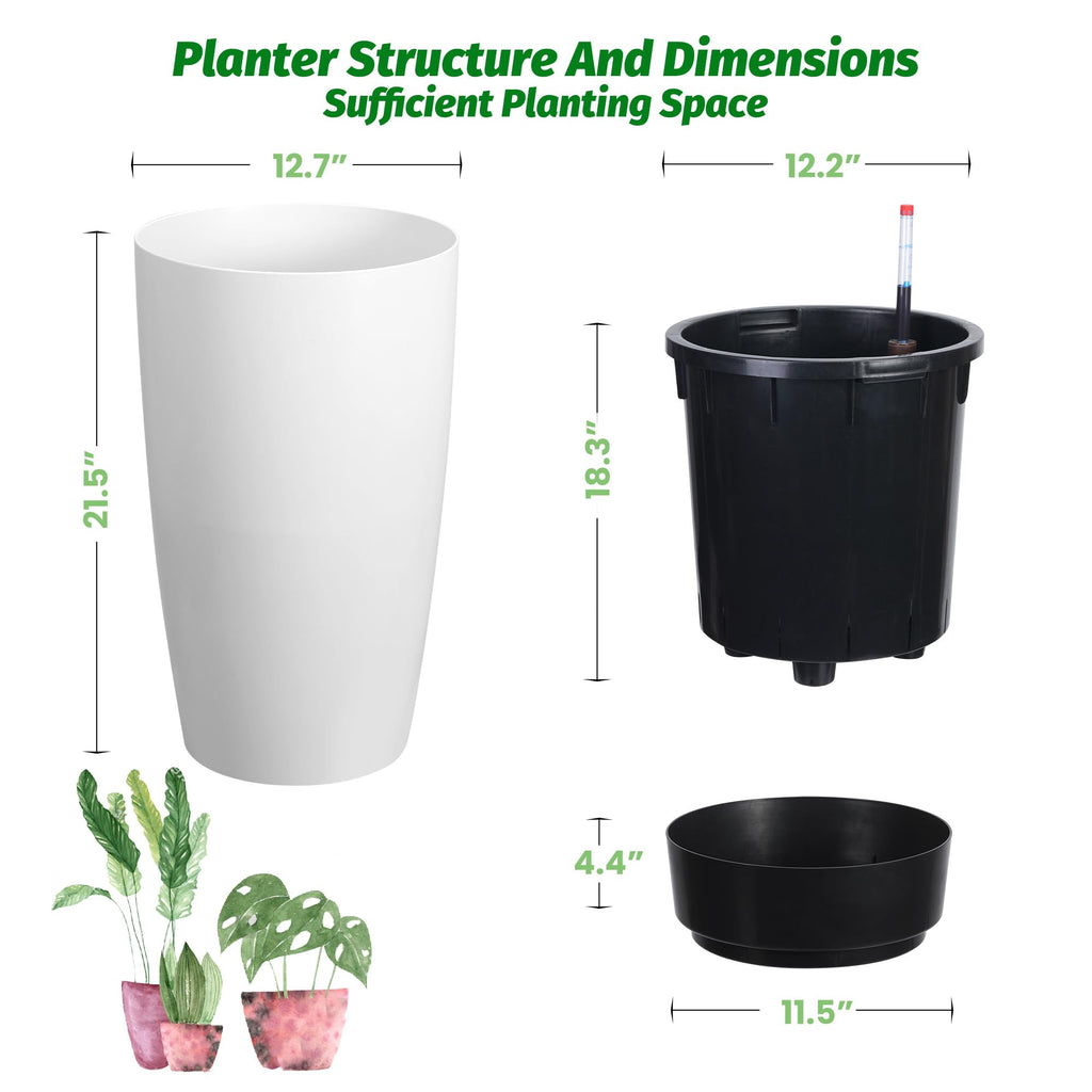 Garvee Tall Planters for Outdoor Plants, 22 in Planters Set of 2, White