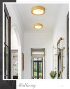 13 Inch Flush Mount Ceiling Light,Gold Finish Plate with Frosted Glass Shade,Round Ceiling Lighting Fixture for Hallway Bedroom Closet Livingroom Kitchen Stairwell (Gold)