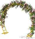 Queension Metal Arch Backdrop Stand 8Ft Wide 7Ft High, Wedding Arch Frame for Wedding Decorations, Balloon Arch Stand with Base for Ceremony, Outdoor Garden Arch Trellis for Climbing Plants, Gold