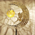 Solar Lights Outdoor Waterproof Fairy Moon Crackle Glass Lights with Metal Angel Decor for Walkway Yard Patio or Garden Gifts for Mom Grandma Friends