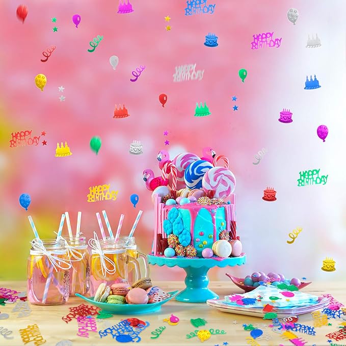 WILLBOND 3000 Pieces Happy Birthday Confetti Birthday Party Cake Confetti Metallic Foil Balloon Table Scatter Decorations for Carnival Baby Shower DIY Arts and Crafting