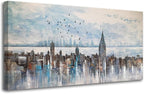 Arjun Cityscape Wall Art New York City Skyline Buildings Picture Modern Abstract Grey NYC Skyline Birds City View Painting Framed Artwork for Bedroom Living Room Home Office Decor Extra Large 58"x29"