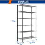 REGILLER 6-Wire Shelving Metal Storage Rack Adjustable Shelves,Standing Storage Shelf Units for Laundry Bathroom Kitchen Pantry Closet(Black,14.1" D x 36.1" W x 72" H)