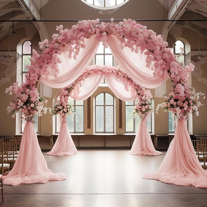Wokceer Blush Wedding Arch Draping Fabric Backdrop 4 Panels 28.7" X 20FT Sheer Drapes Fabric for Wedding Arbor Ceremony Party