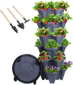Vertical Planter 6 Tier Stackable Planters Garden Planters Strawberry Herb Flower and Vegetable Planter Indoor Outdoor Gardening Pots with Removable Wheels and Tools
