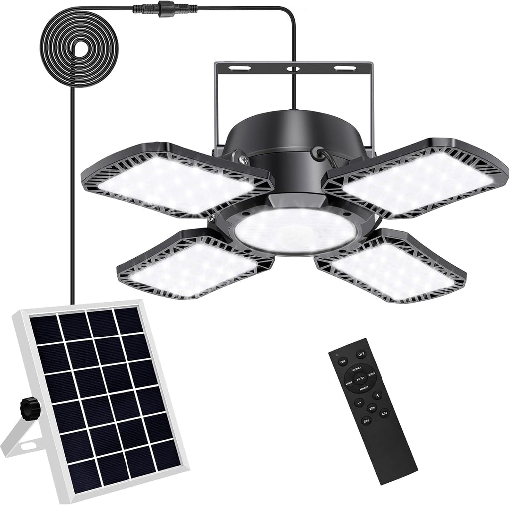 Aqonsie Solar Shed Light Outdoor Indoor, 176LED Solar Powered Motion Sensor Pendant Light Daytime Available, Solar Indoor Lights with 5 Lighting Modes & Remote for Shed Gazebo Barn Garage Home
