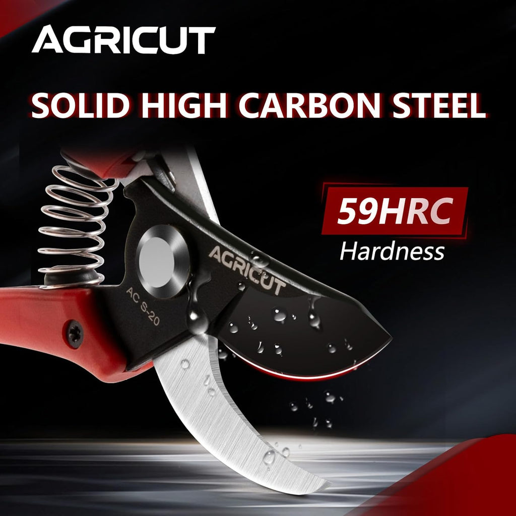AGRICUT Bypass Pruning Shears Gardening - 4/5 Inch Cut Capacity Garden Scissors with High Carbon Steel Blade Nylon Handle Hand Clippers Red