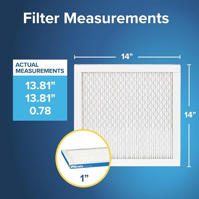 Filtrete 14x14x1 AC Furnace Air Filter, MERV 13, MPR 1900, Premium Allergen, Bacteria&Virus Filter, 3-Month Pleated 1-Inch Electrostatic Air Cleaning Filter, 2-Pack (Actual Size 13.781x13.813x0.84 in)