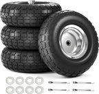 【UPGRADED】4.10/3.50-4 Tire and Wheel Flat Free, 10 Inch Solid Rubber Tire with 5/8”Axle Bore Hole and Double Sealed Bearings, for Dolly Wheels/Hand Truck Wheels/Dump Cart，4 Pack