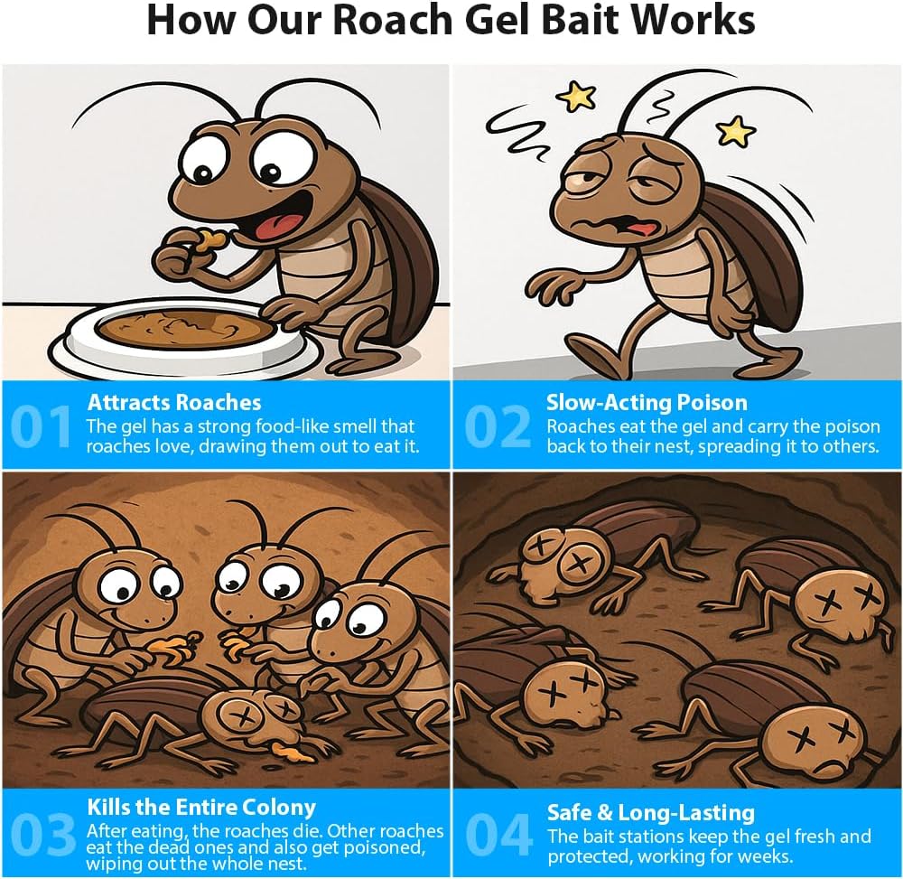 32 Pack Roach Killer Indoor Infestation Roaches Gel Bait Stations, Powerful Cockroach Killer Indoor Home for Roach Infestation, Long-Lasting & Effective Cockroach Gel Bait, Easy to Use & No Mess