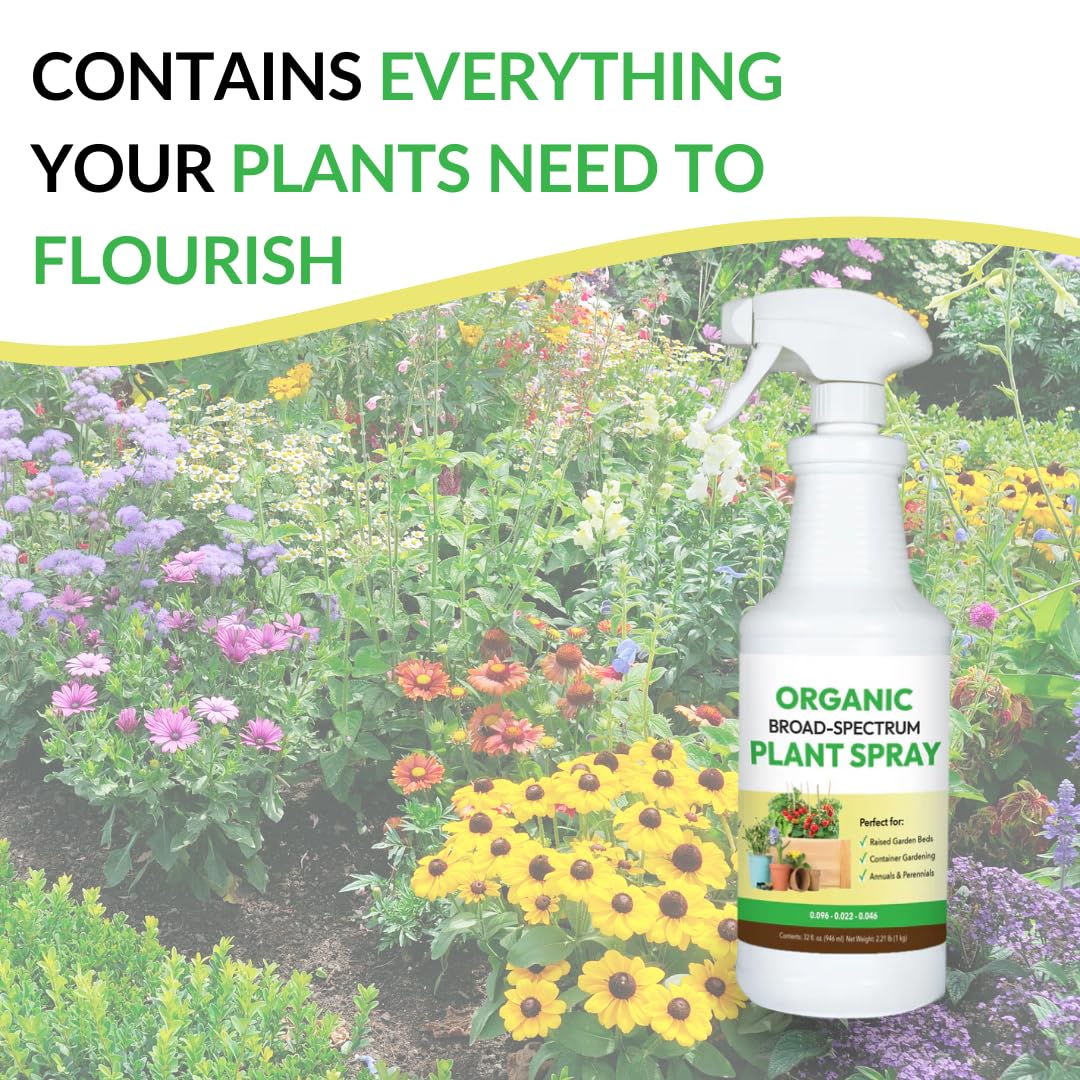 Organic Broad-Spectrum Plant Spray - Foliar Liquid Plant Food in a Spray Bottle for Outdoor Vegetables, Herbs & Flowers | Infused with Soil Enriching Microbes | 32oz, Ready to Use, No Mixing Required