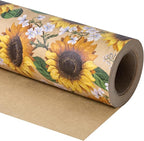WRAPAHOLIC Kraft Floral Wrapping Paper Roll - Mini Roll - 17 Inch x 33 Feet - Sunflower Design, Perfect for Birthday, Baby Shower, Party, Holiday