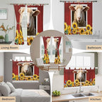 Sheep Sunflower Bathroom Curtains 63 Inch Length, Window Curtains Tab Top, Country Red Farm Barn Spring Flowers Light Filtering Window Treatments Drapes 52"x63" 2 Panel