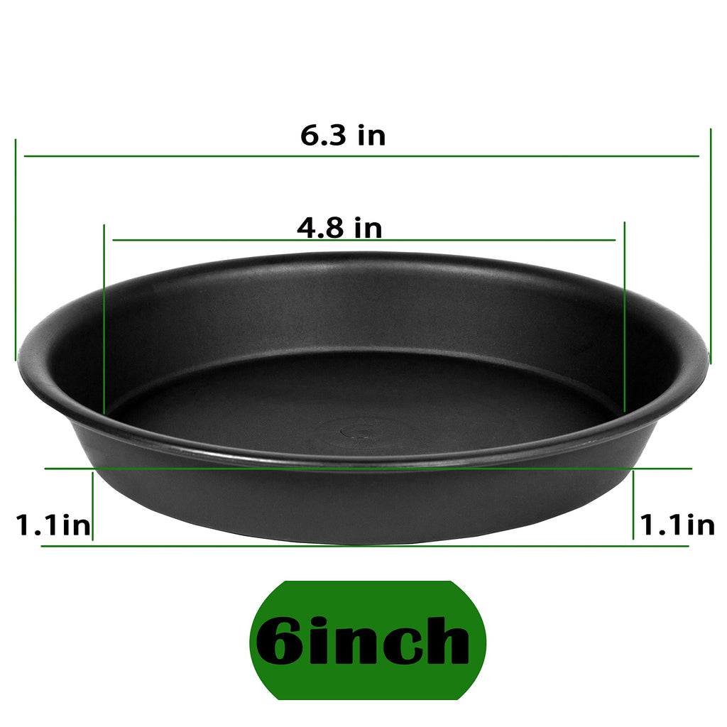 Bleuhome 6 Pack 6 inch Plant Saucer Tray, 4 6 8 10 12 15 17 19 inch Plant Saucers, Heavy Duty Plastic Plant Saucers for Indoors, Bird Bath Bowls, Flower Plant Water Trays for pots Planter (6", Black)