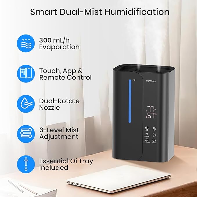5L Cool Mist Humidifiers for Bedroom Large Room, Top Fill Ultrasonic Smart Air Humidifier for Baby & Plants with Essential Oil Diffuser, 50H Runtime 28 dB Quiet Baby Humidifier