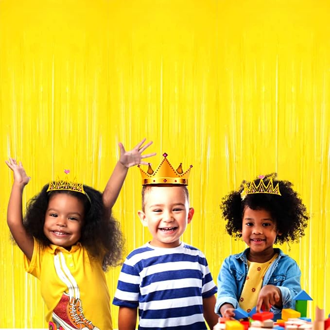 4 Pack Macaron Yellow Foil Fringe Curtain Backdrop, 3.28Ft x 8.2Ft Metallic Tinsel Foil Fringe Streamer Curtains for Photo Booth, Birthday, Wedding, New Year’s, Christmas Decoration Party Supplies