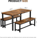 AWQM Dining Room Table Set, Kitchen Table Set with 2 Benches, Ideal for Home, Kitchen and Dining Room, Breakfast Table of 47.2x28.7x28.7 inches, Benches of 40.5x11.0x17.7 inches, Rustic Brown