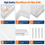 Fancat Return Air Filter Grille for 24x14 Ducts, Steel Air Vent Cover with Removable Door for 1" Filters | Fits Sidewall & Ceiling | Outer Size: 26 5/8" W x 16 5/8" H