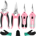 4 Packs Garden Pruning Shears Stainless Steel Blades Handheld Pruners Set with Gardening Gloves(Pink)