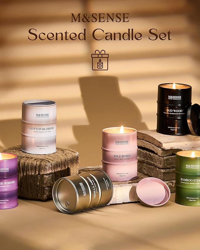 Mini Candle Set | Scented Candles Set | 6 Pack Candles for Home Scented Candle,Oud Wood,Cotton Blossom,Vanilla Amber,Bamboo Rose Lavender Candle,Gift Set for Women and Men,Soy Wax 21 oz 105 Hour