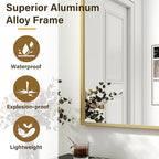 HARRITPURE 48"x30" Framed Bathroom Mirror for Wall Rectangle Mirror Aluminum Alloy Frame Wall-Mounted for Farmhouse Entryway Bedroom Living Room Gold