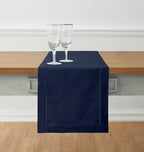 Solino Home Navy Blue Table Runner 48 Inches - Cotton Linen Hemstitch Coffee Table Runner 14 x 48 Inch Ideal for Dresser Tables - Fall, Autumn, Halloween, Thanksgiving, Christmas, Holiday