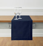 Solino Home Cotton Linen Navy Blue Table Runner 72 Inches Long - Hemstitch Table Runner 14 x 72 Inch for Dresser, Dining, Fall, Autumn, Halloween, Thanksgiving, Christmas, Holiday