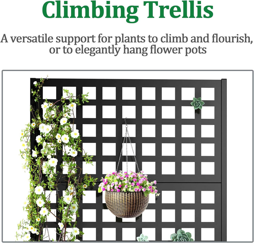Metal Raised Garden Bed with Trellis, 2 in 1 Trellis with Planter Box & Privacy Screen for Climbing Plants, Vine, Outdoor Standing Flower Beds with Drainage Holes, 35.4"L x 16.7"W x 70.8"H, Black