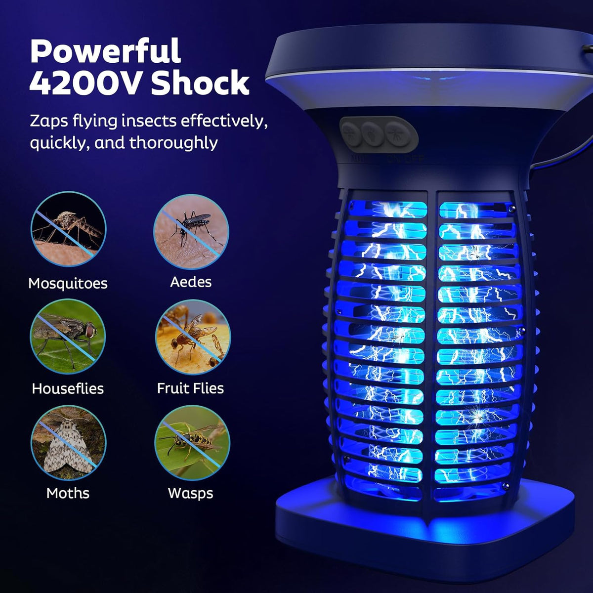 Solar Bug Zapper Outdoor, Mosquito Zapper Outdoor Waterproof Electric Fly Zapper Rechargeable Mosquito Killer with Solar Panel, 4200V Fly Trap Indoor for Home Backyard, Patio, Garden, Camping