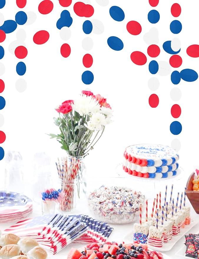 Red White Blue Party Decorations - 52Ft Paper Streamers Birthday Garland National Day Patriotic American Theme Labor Day Decor HongTongTong