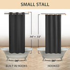 River Dream Stall Size No Hook Black Shower Curtain Soft Microfiber - 36" Wide Small Fabric Shower Curtain Set for Narrow Stall, Waterproof & Washable, Bottom Magnets, Black, 36x74