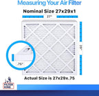 Filter King 27x29x1 Air Filter | 4-PACK | MERV 8 HVAC Pleated A/C Furnace Filters | MADE IN USA | Actual Size: 27 x 29 x .75"
