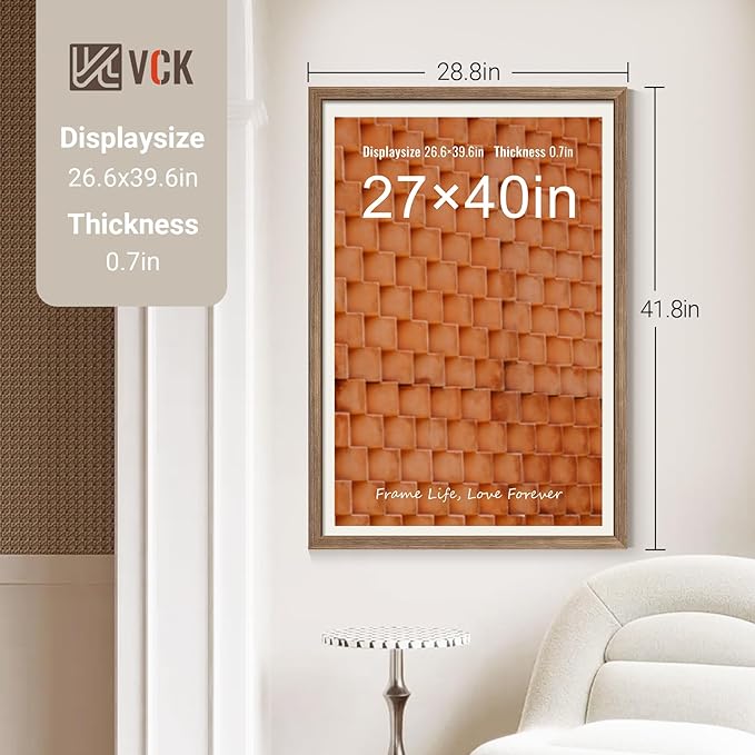 VCK 27x40 Picture Frame Set of 4 - Walnut, Gallery-Quality Wood Poster Frames, 1.1-Inch Wide Border, Polished Plexiglass, Vertical or Horizontal Wall Display for Photo/Art/Prints, Walnut